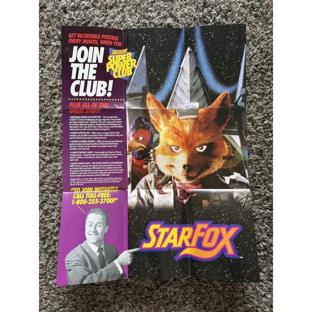 1994 Super Nintendo SNES Starfox Nintendo Power Poster Insert P-GP-SNS-USA-4‎
